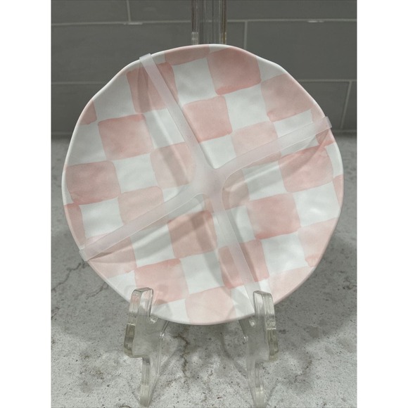 Set 4 CHECKERED PINK 6.5” Appetizer Salad Dessert Snack Plate Plates Melamine - Picture 1 of 4